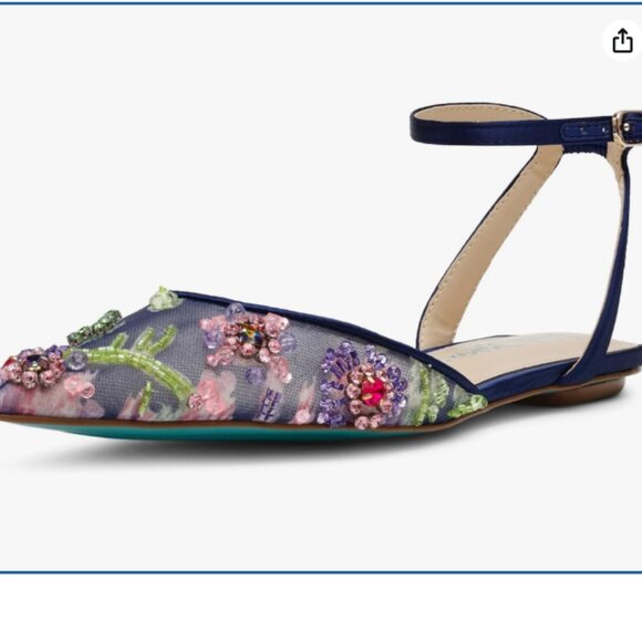 NEW BETSEY JOHNSON Garbo Embellished Mesh Flats in Navy Multi for women 925 3m7 - Picture 5 of 10